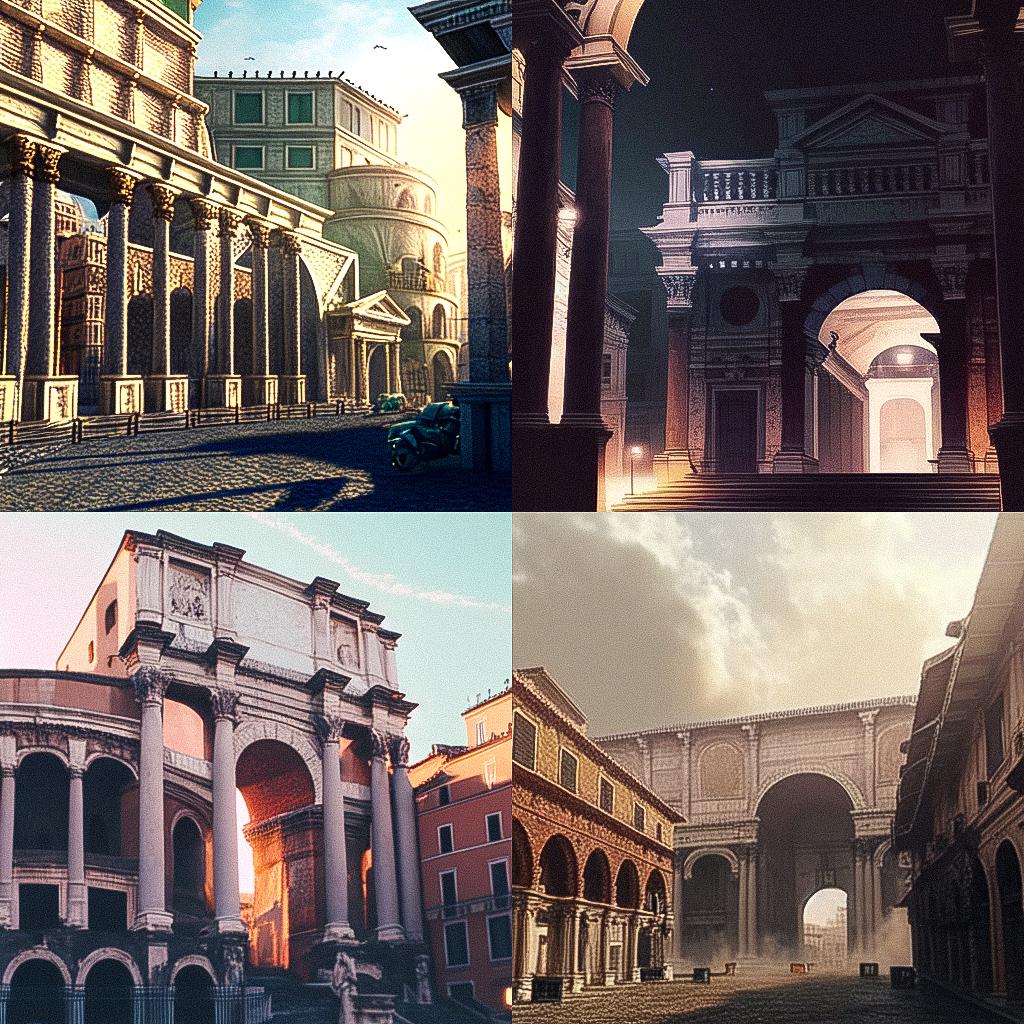 Roman architecture style, Midjourney Niji 4, render 1 of 4