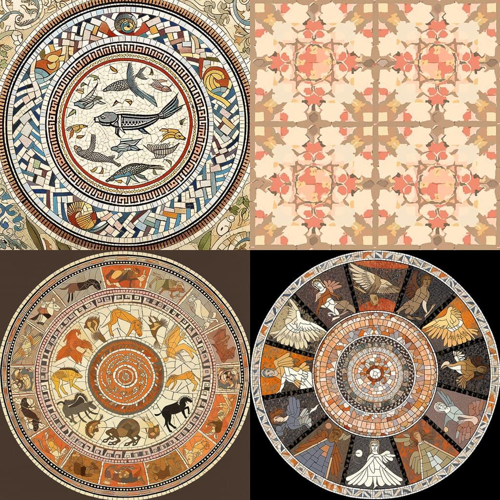 Roman mosaic style, Midjourney Niji 5, render 1 of 4