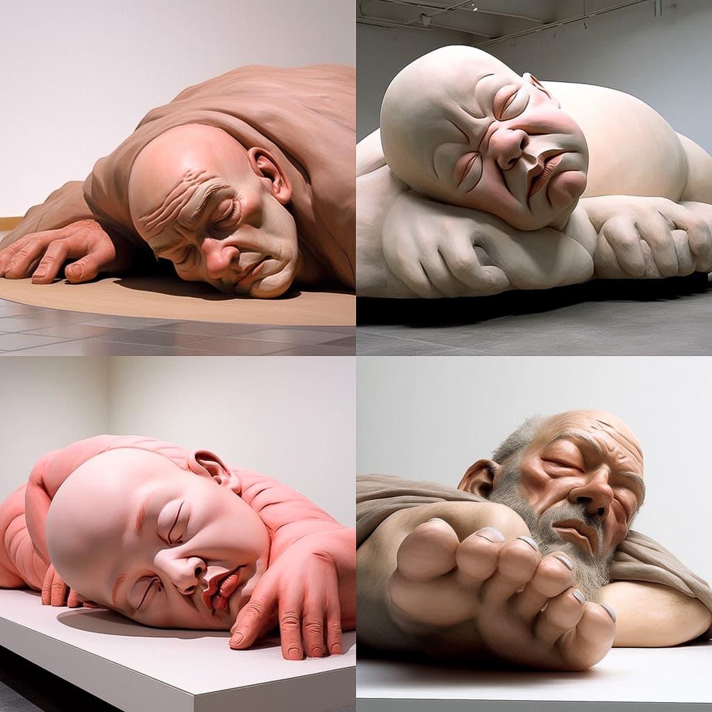 Ron Mueck style, Midjourney Niji 5, render 1 of 4