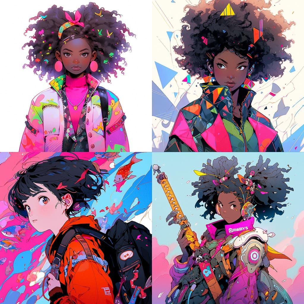 Ronald Wimberly style, Midjourney Niji 5, render 1 of 4