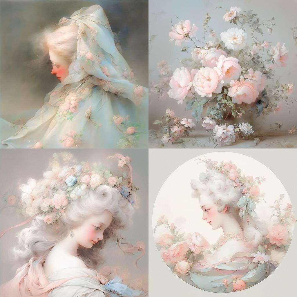 Rosalba Carriera style, Midjourney Niji 5, render 1 of 4