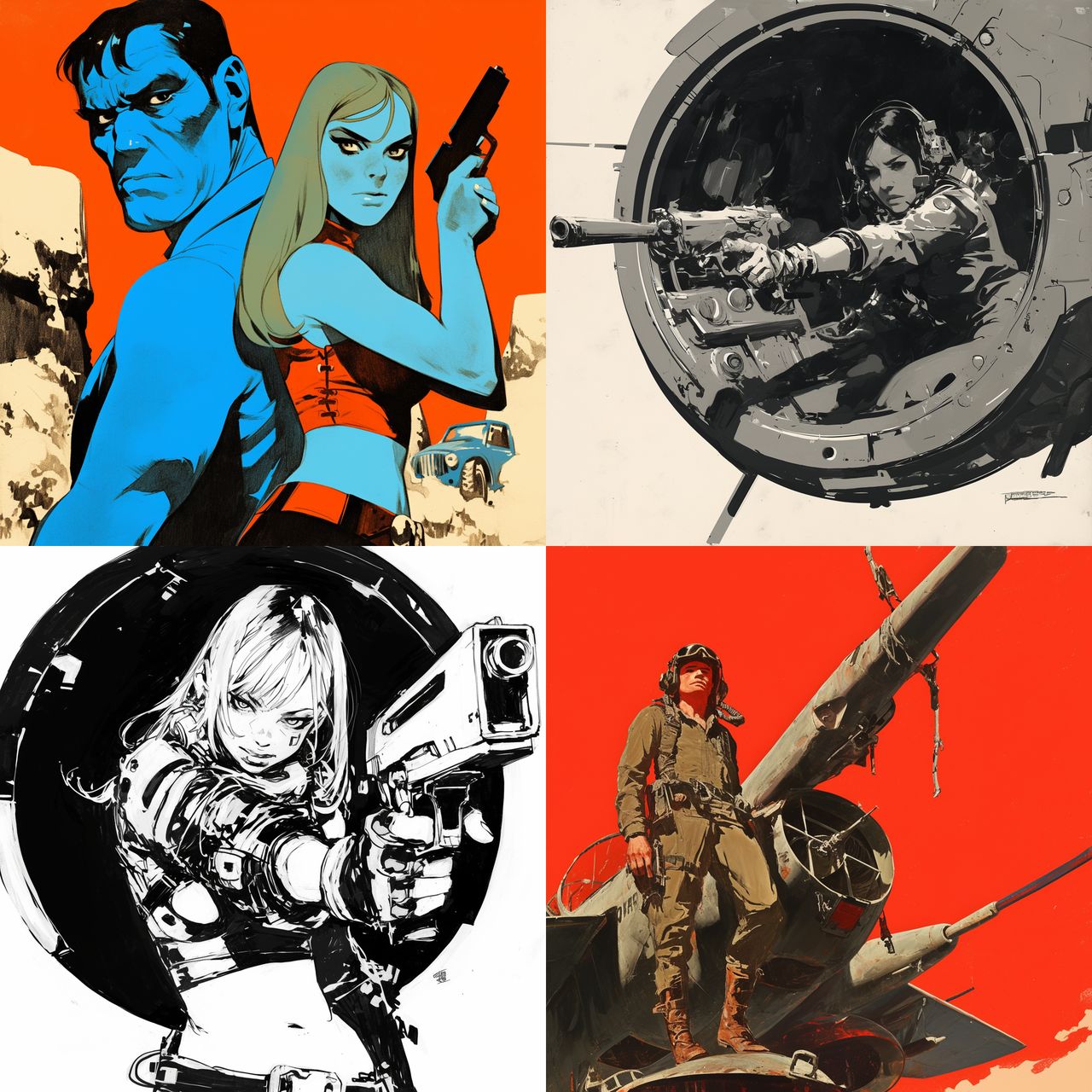 Russ Heath style, Midjourney Niji 6, render 1 of 4