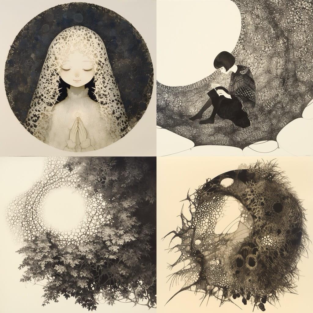 Ruth Asawa style, Midjourney Niji 6, render 1 of 4