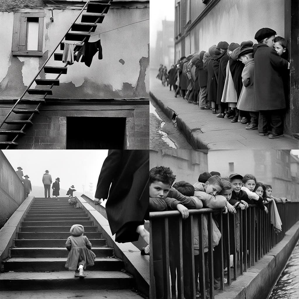 Sabine Weiss style, Midjourney Niji 5, render 1 of 4
