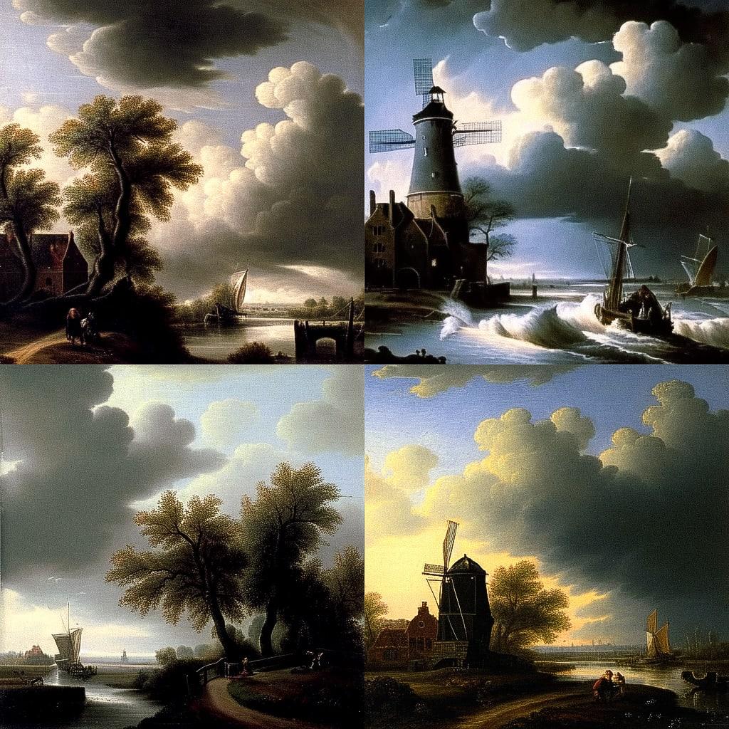 Salomon van Ruysdael style, Midjourney Niji 4, render 1 of 4