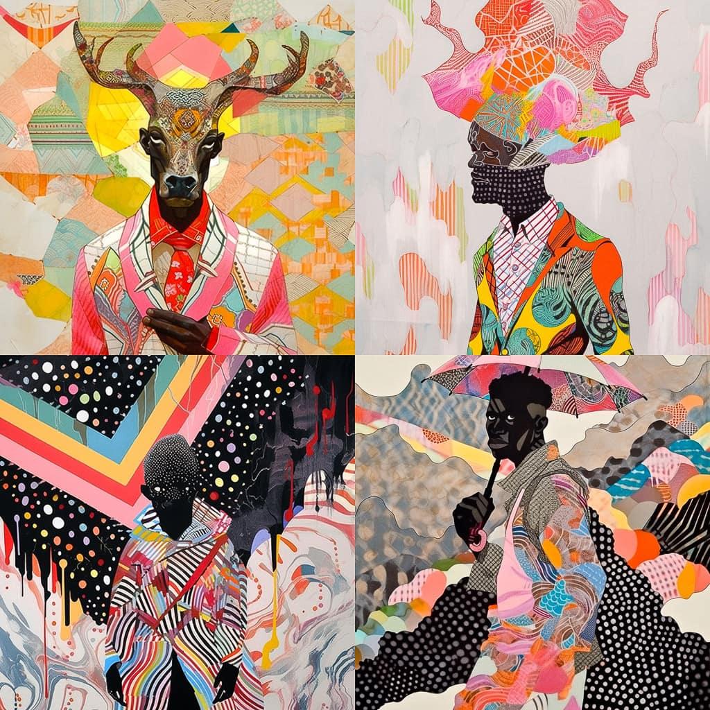 Sanford Biggers style, Midjourney Niji 5, render 1 of 4