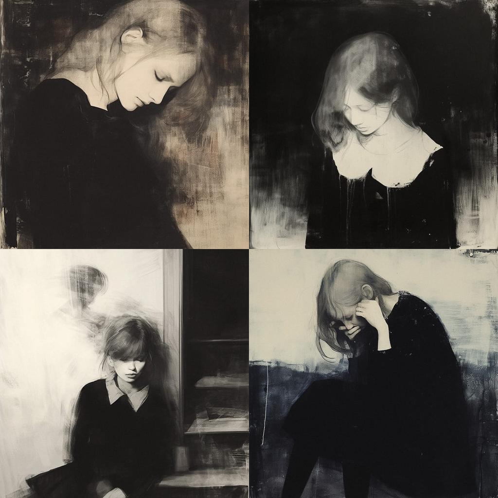 Sanne Sannes style, Midjourney Niji 6, render 1 of 4