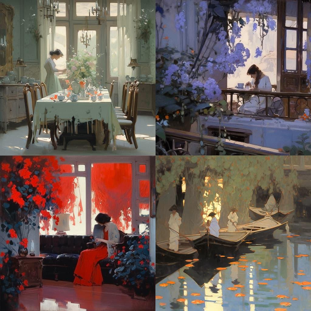 Santiago Rusinol style, Midjourney Niji 5, render 1 of 4