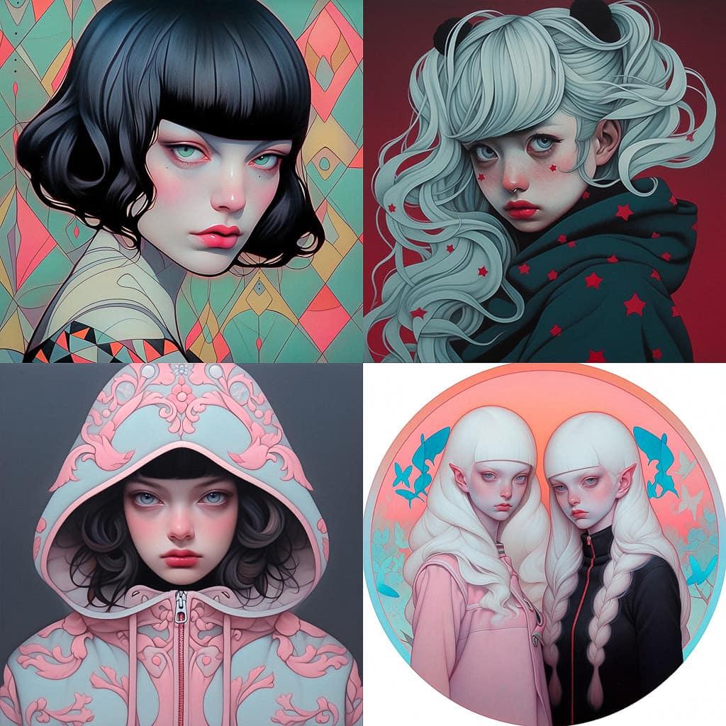 Sarah Joncas style, Midjourney Niji 5, render 1 of 4