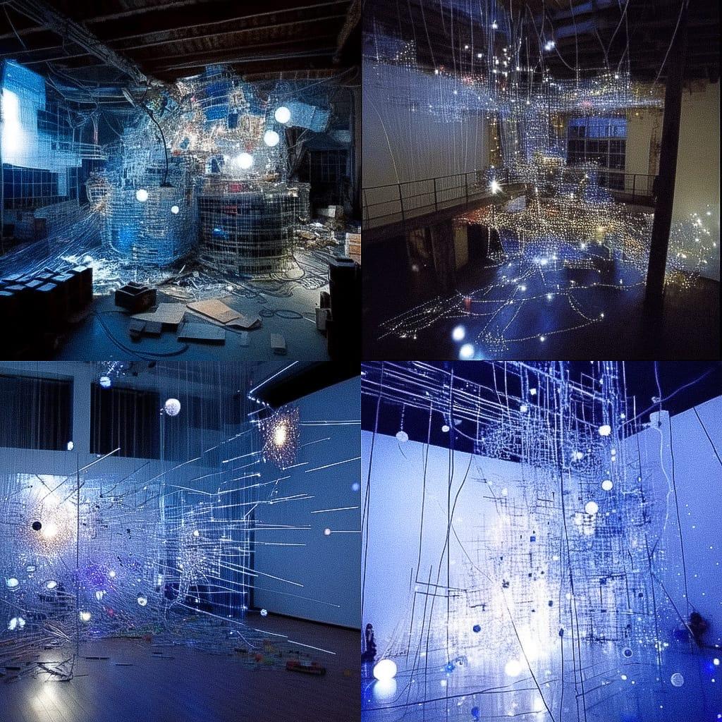 Sarah Sze style, Midjourney Niji 4, render 1 of 4