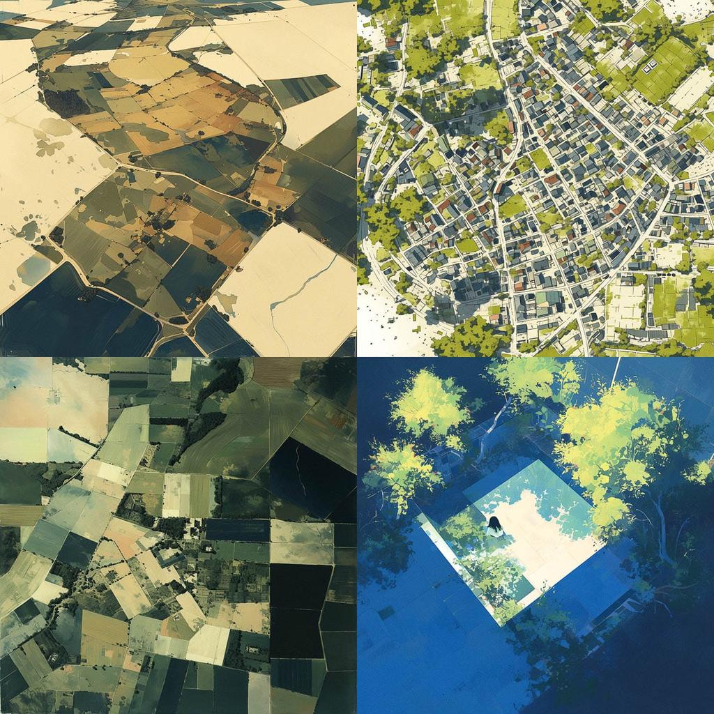 Satellite view style, Midjourney Niji 6, render 1 of 4