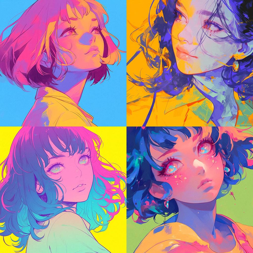 Saturated colors style, Midjourney Niji 6, render 1 of 4