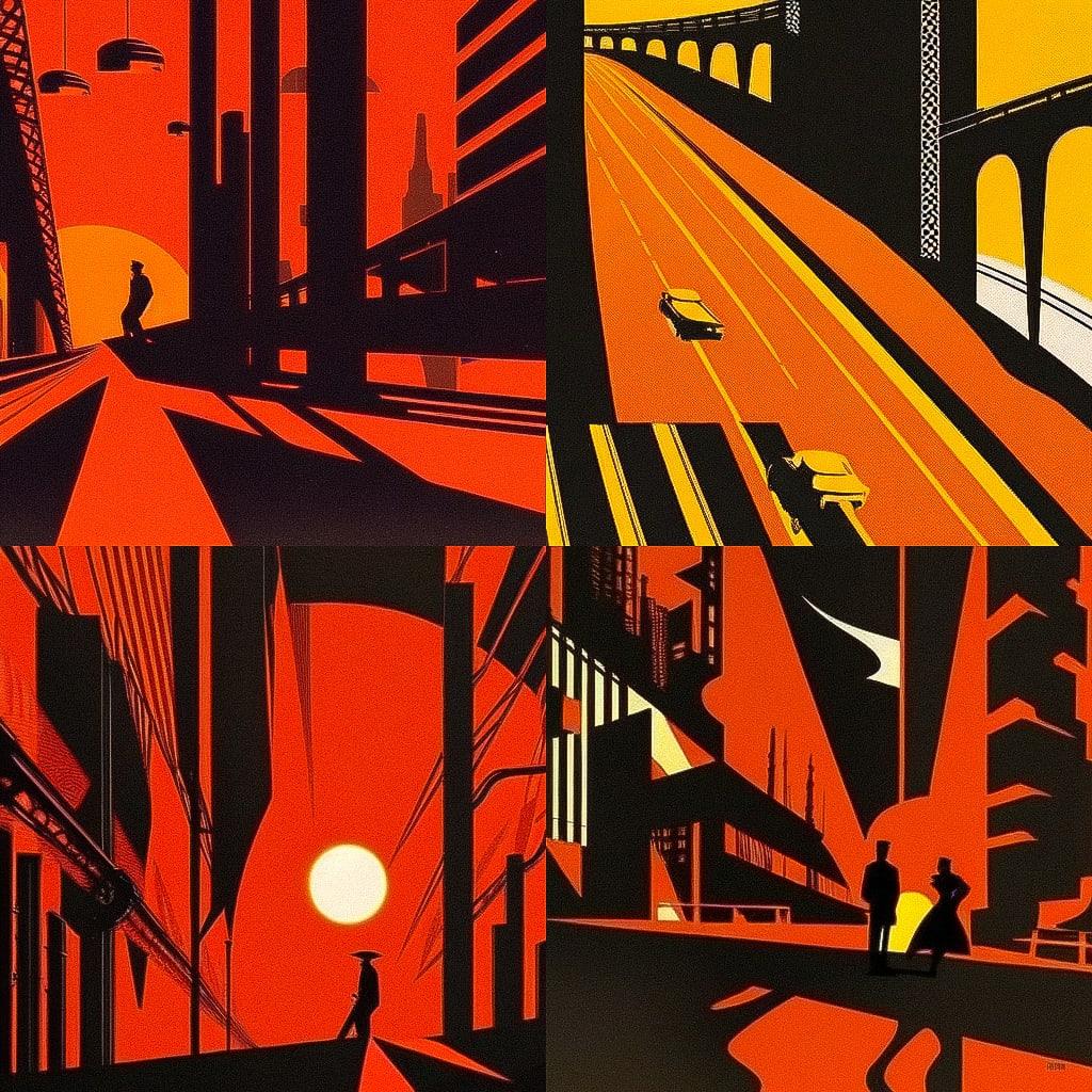 Saul Bass style, Midjourney Niji 4, render 1 of 4