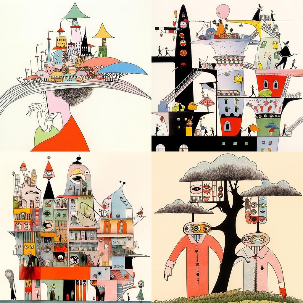 Saul Steinberg style, Midjourney Niji 5, render 1 of 4