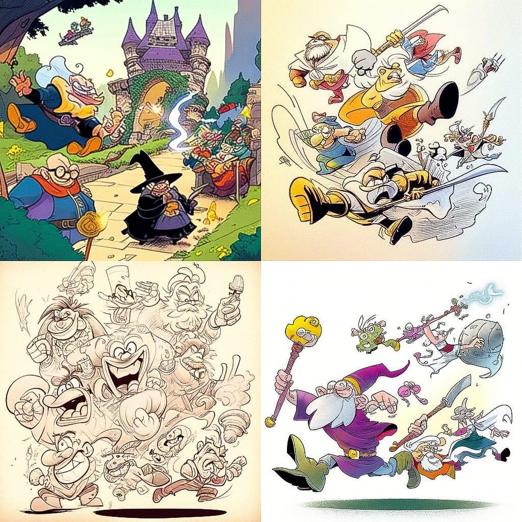 Sergio Aragones style, Midjourney Niji 4, render 1 of 4