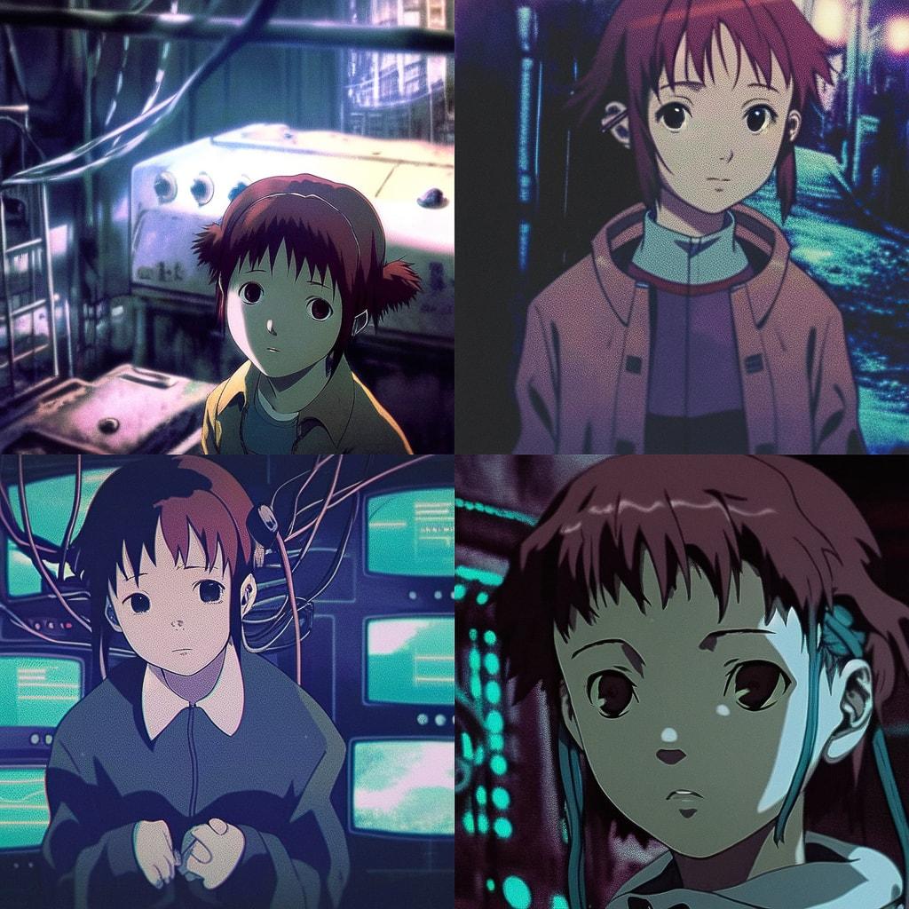 Serial Experiments Lain style, Midjourney Niji 4, render 1 of 4