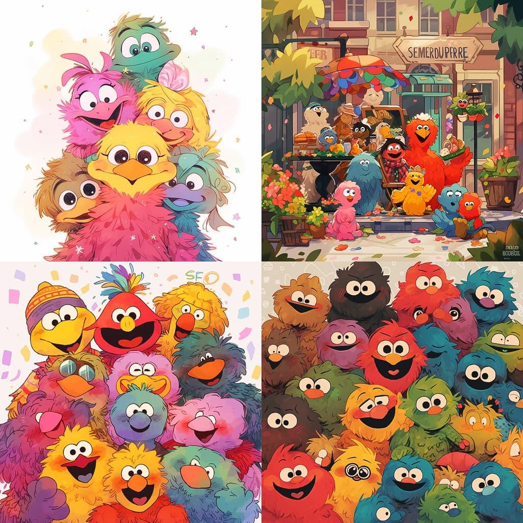 Sesame Street style, Midjourney Niji 5, render 1 of 4