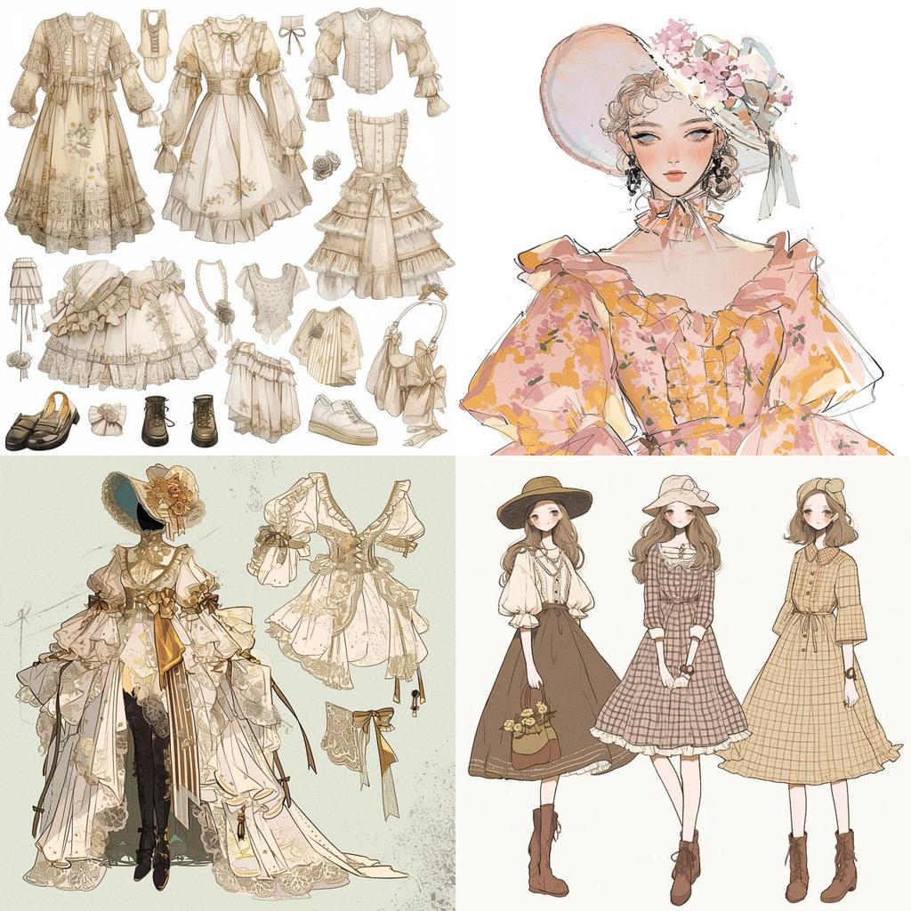 Shabby chic fashion style, Midjourney Niji 6, render 1 of 4