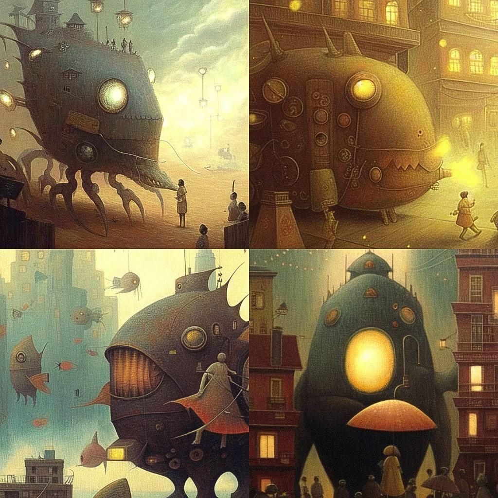 Shaun Tan style, Midjourney Niji 4, render 1 of 4