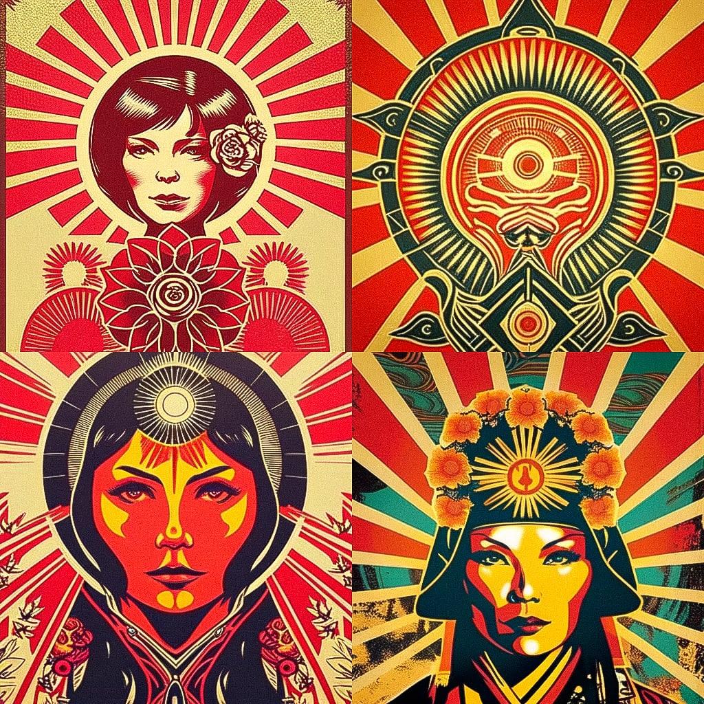 Shepard Fairey style, Midjourney Niji 4, render 1 of 4