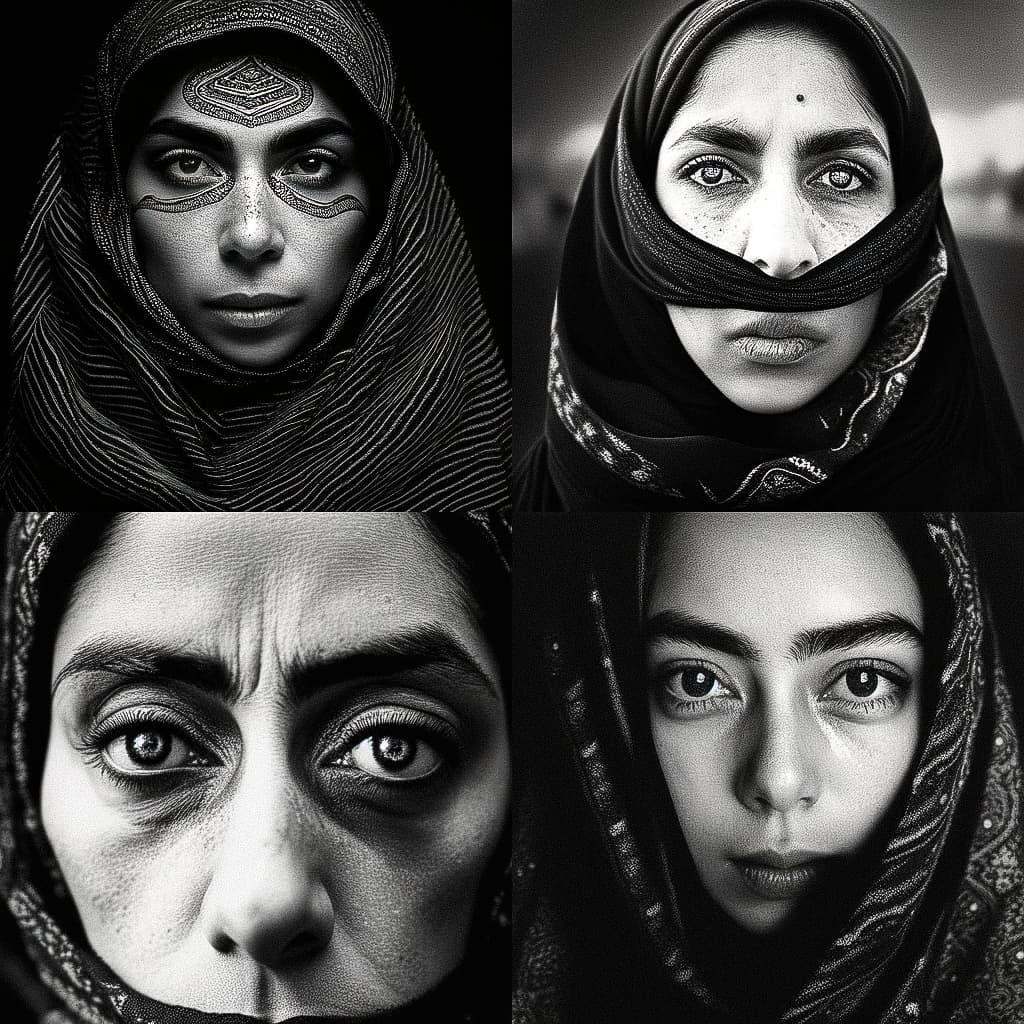Shirin Neshat style, Midjourney Niji 5, render 1 of 4
