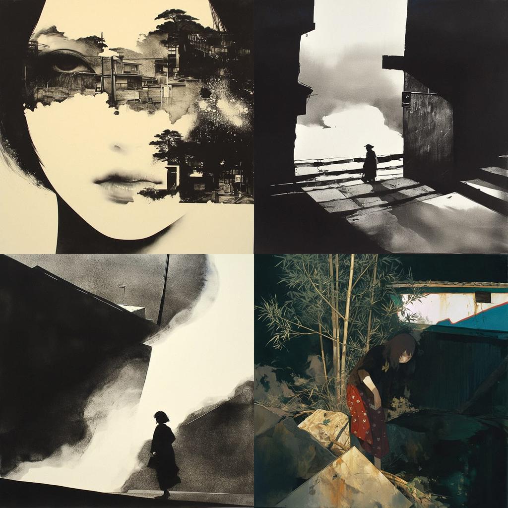 Shomei Tomatsu style, Midjourney Niji 6, render 1 of 4