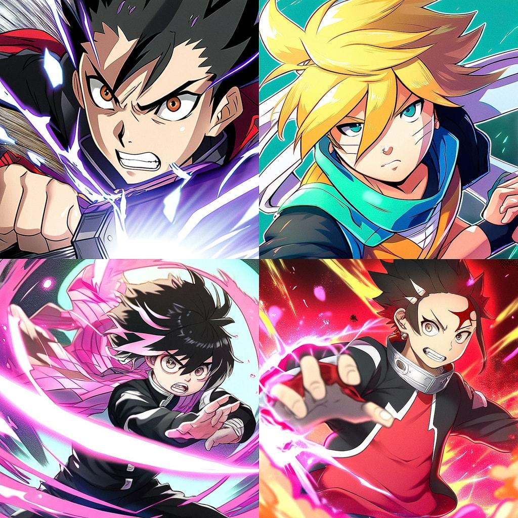 Shonen anime style style, Midjourney Niji 4, render 1 of 4