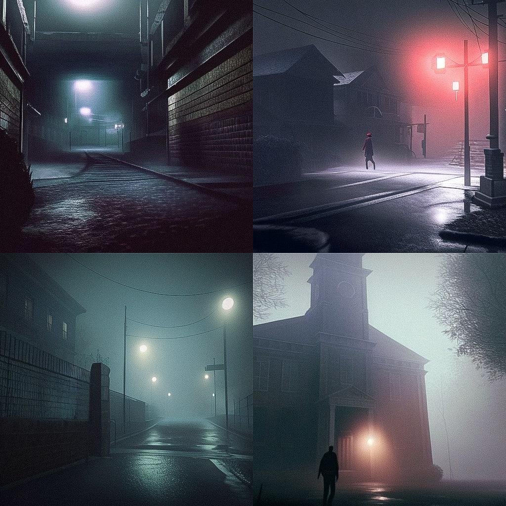 Silent Hill style, Midjourney Niji 4, render 1 of 4