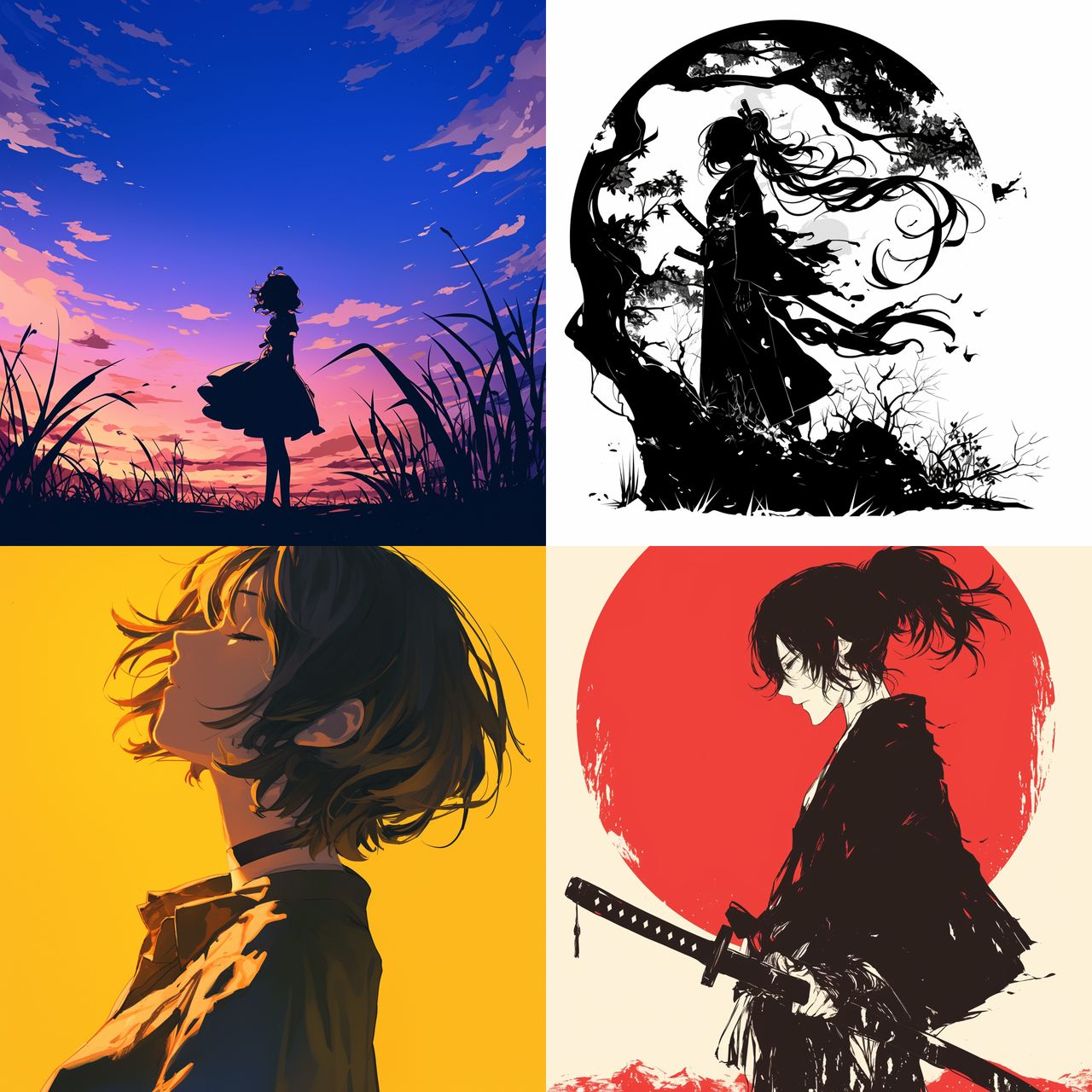 Silhouette style, Midjourney Niji 6, render 1 of 4