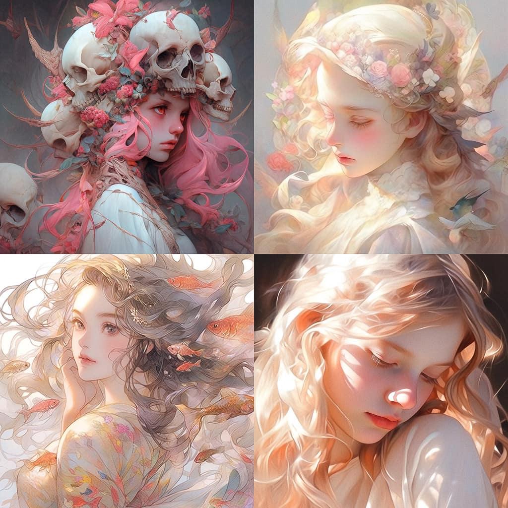 Simon Schubert style, Midjourney Niji 5, render 1 of 4