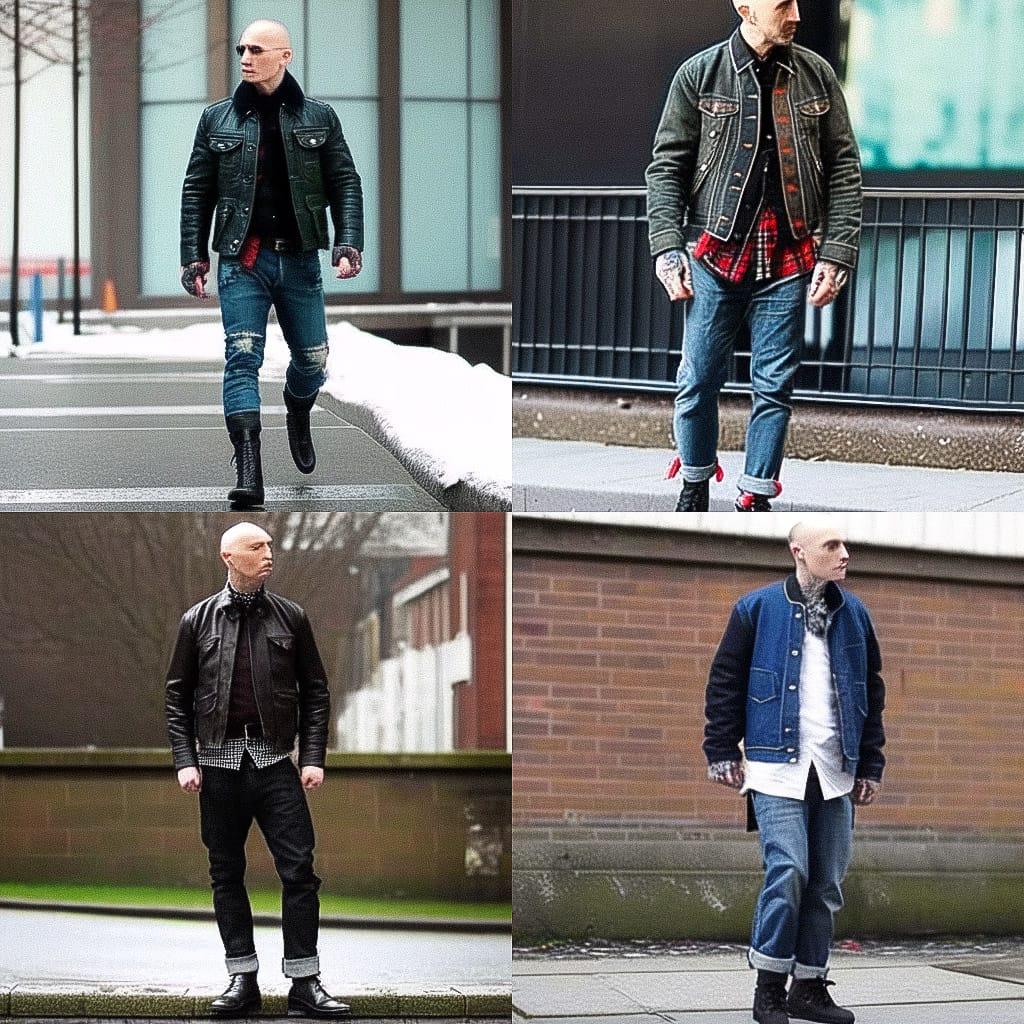 Skinhead fashion style, Midjourney Niji 4, render 1 of 4