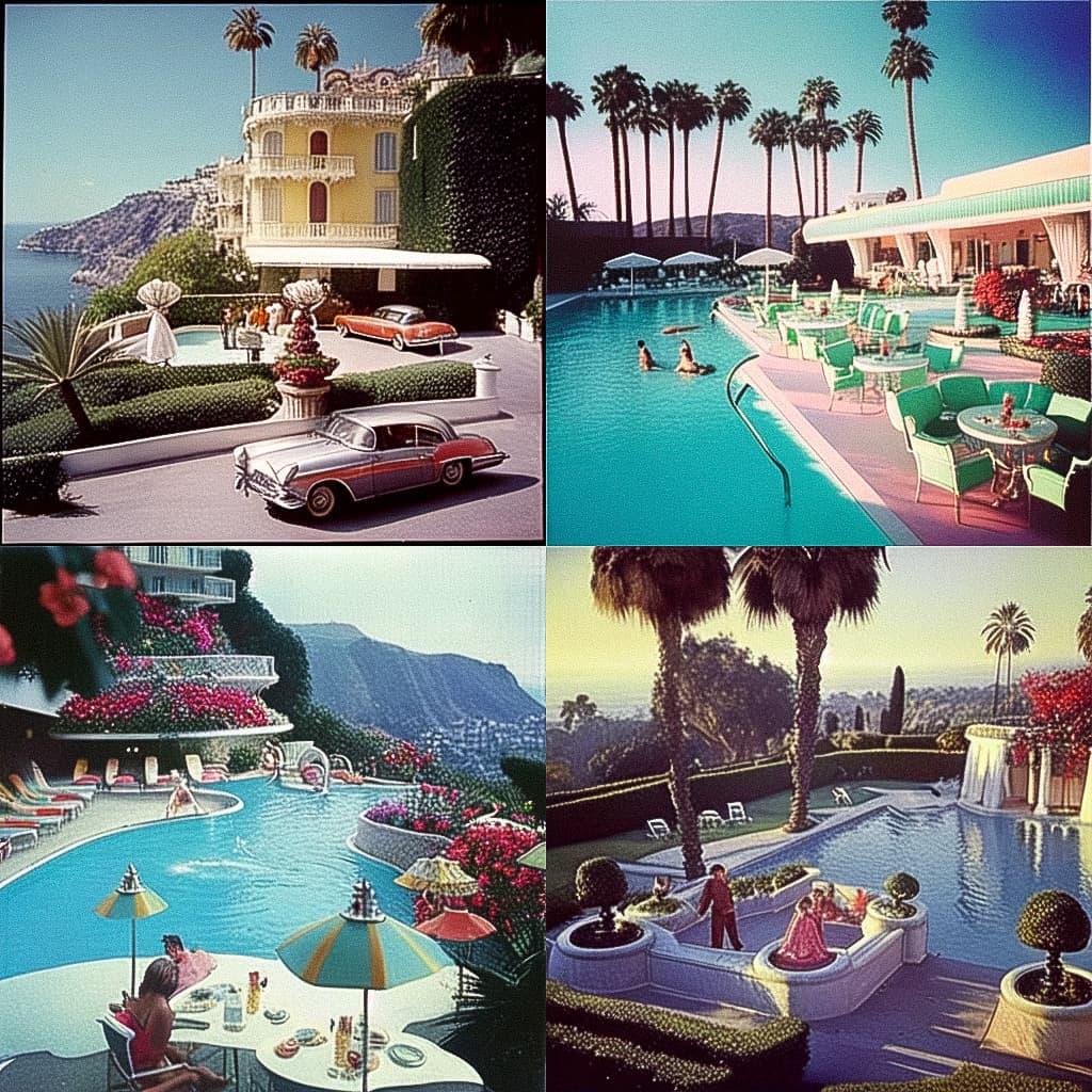 Slim Aarons style, Midjourney Niji 5, render 1 of 4