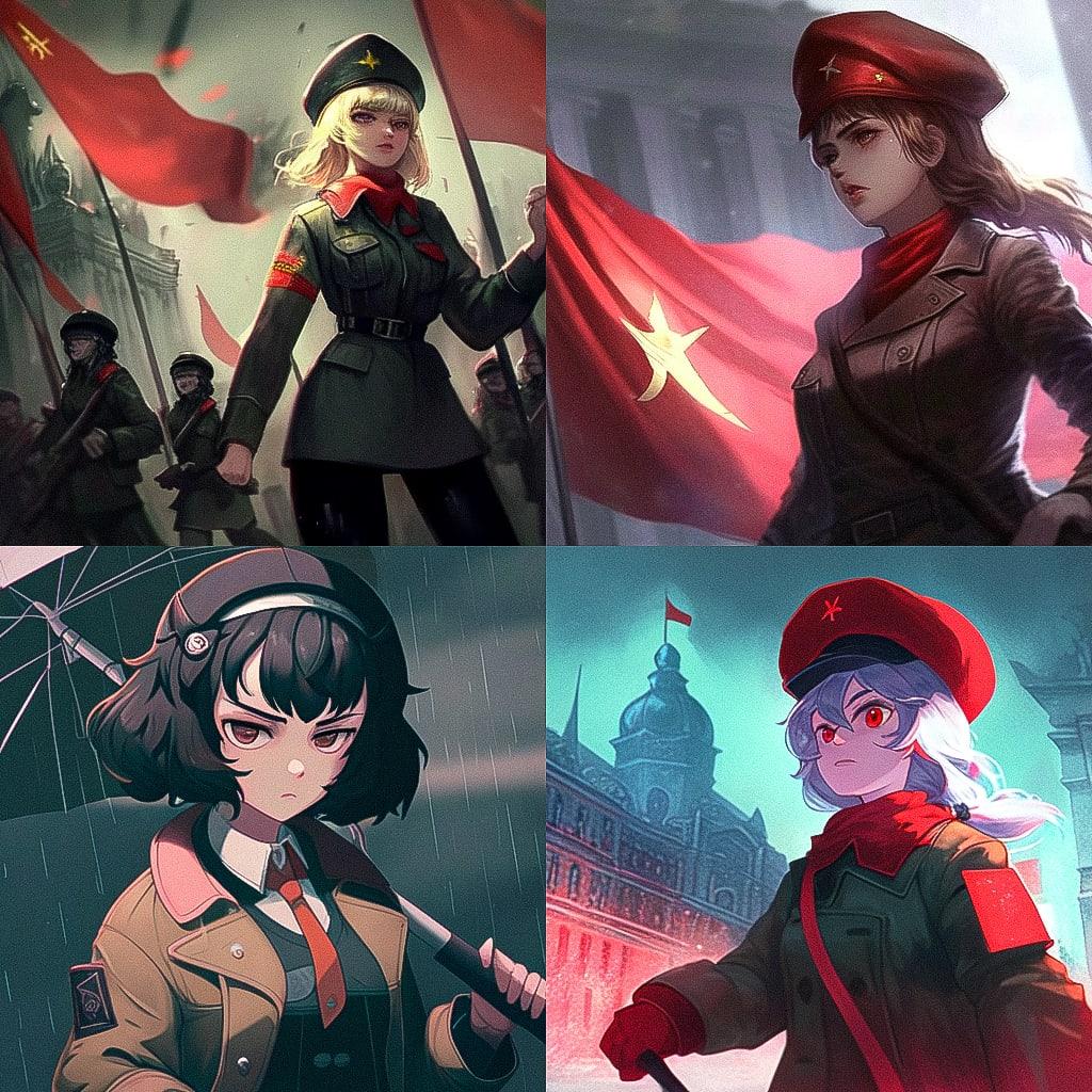 Socialist realism style, Midjourney Niji 4, render 1 of 4