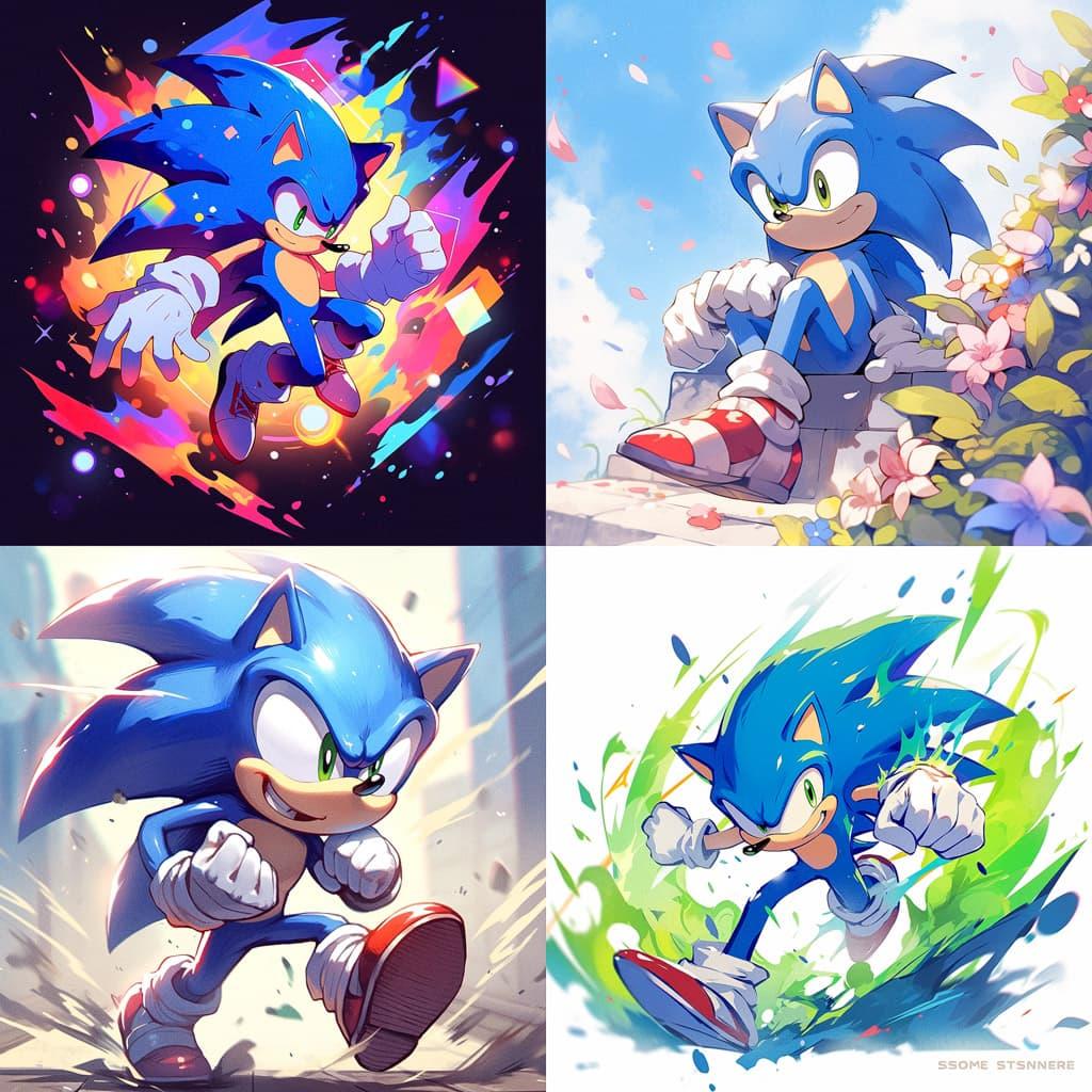 Sonic the Hedgehog style, Midjourney Niji 5, render 1 of 4