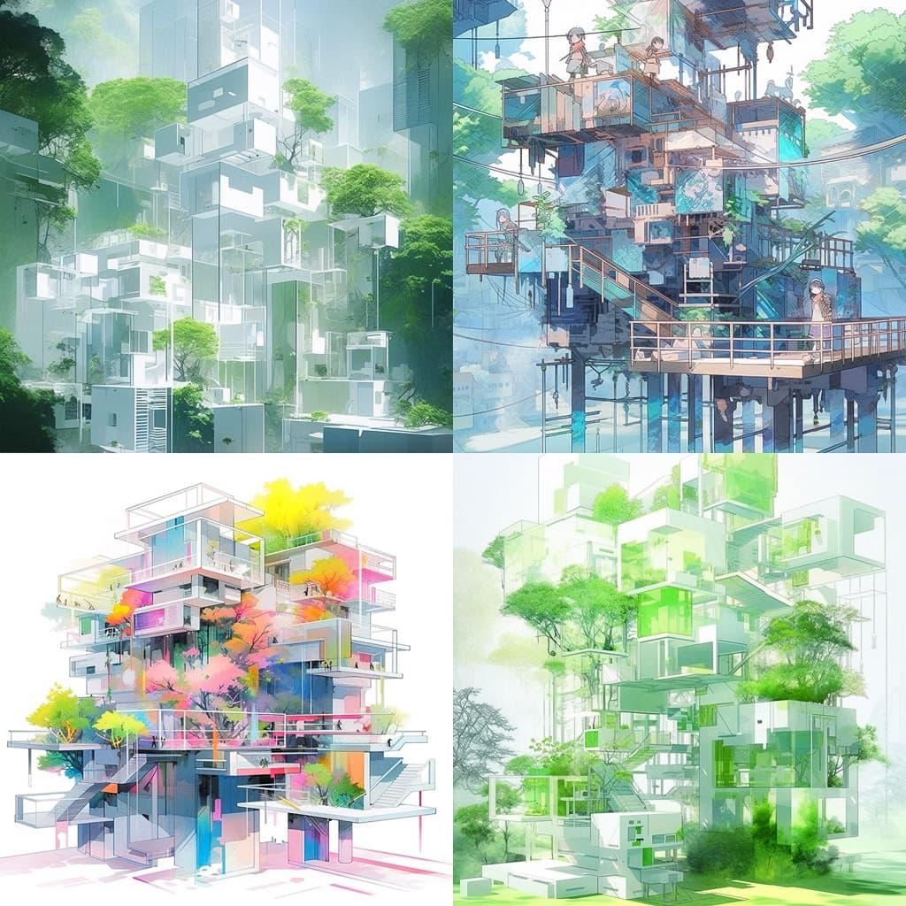 Sou Fujimoto style, Midjourney Niji 5, render 1 of 4