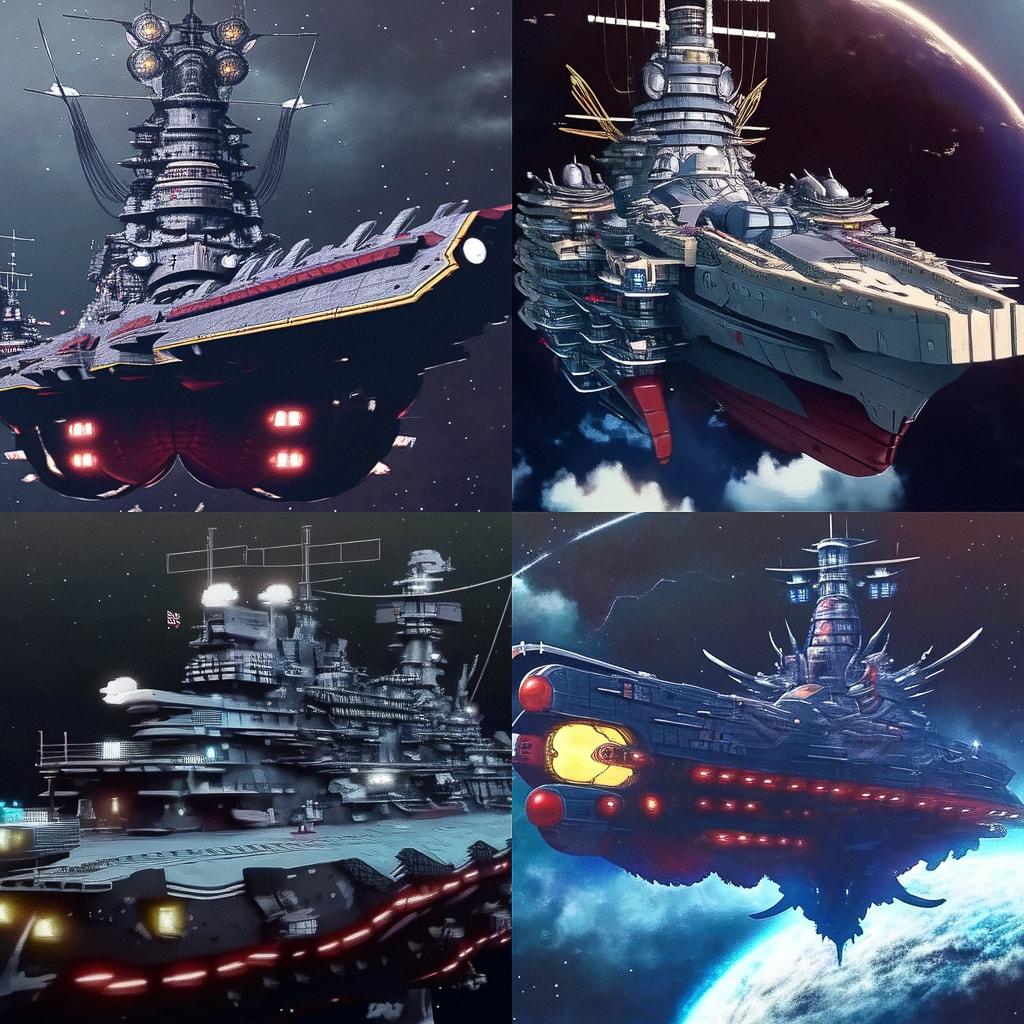 Space Battleship Yamato style, Midjourney Niji 4, render 1 of 4