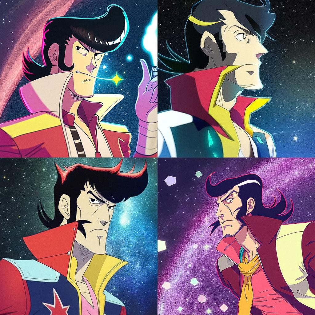 Space Dandy style, Midjourney Niji 4, render 1 of 4