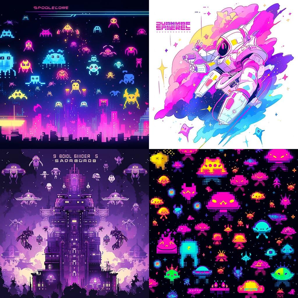 Space Invaders style, Midjourney Niji 5, render 1 of 4