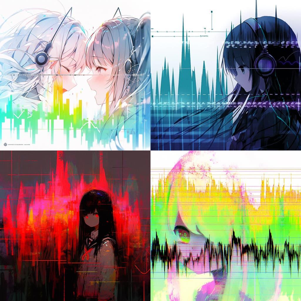 Spectrogram style, Midjourney Niji 5, render 1 of 4
