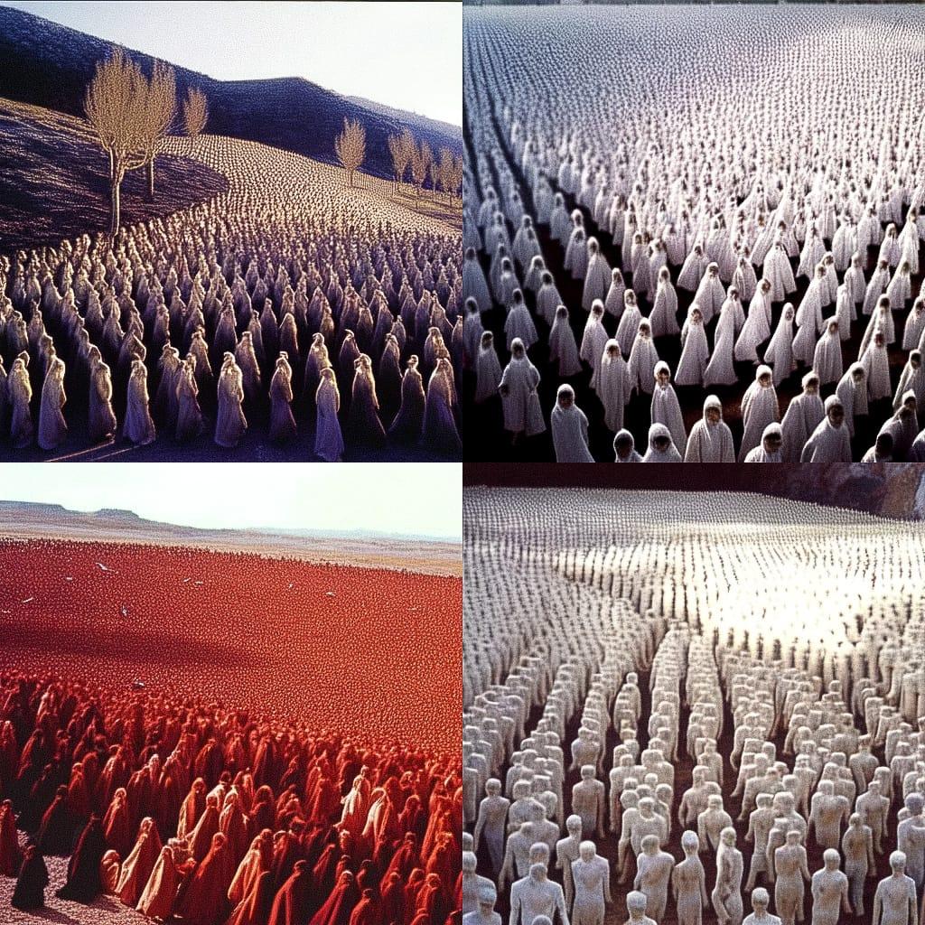 Spencer Tunick style, Midjourney Niji 4, render 1 of 4