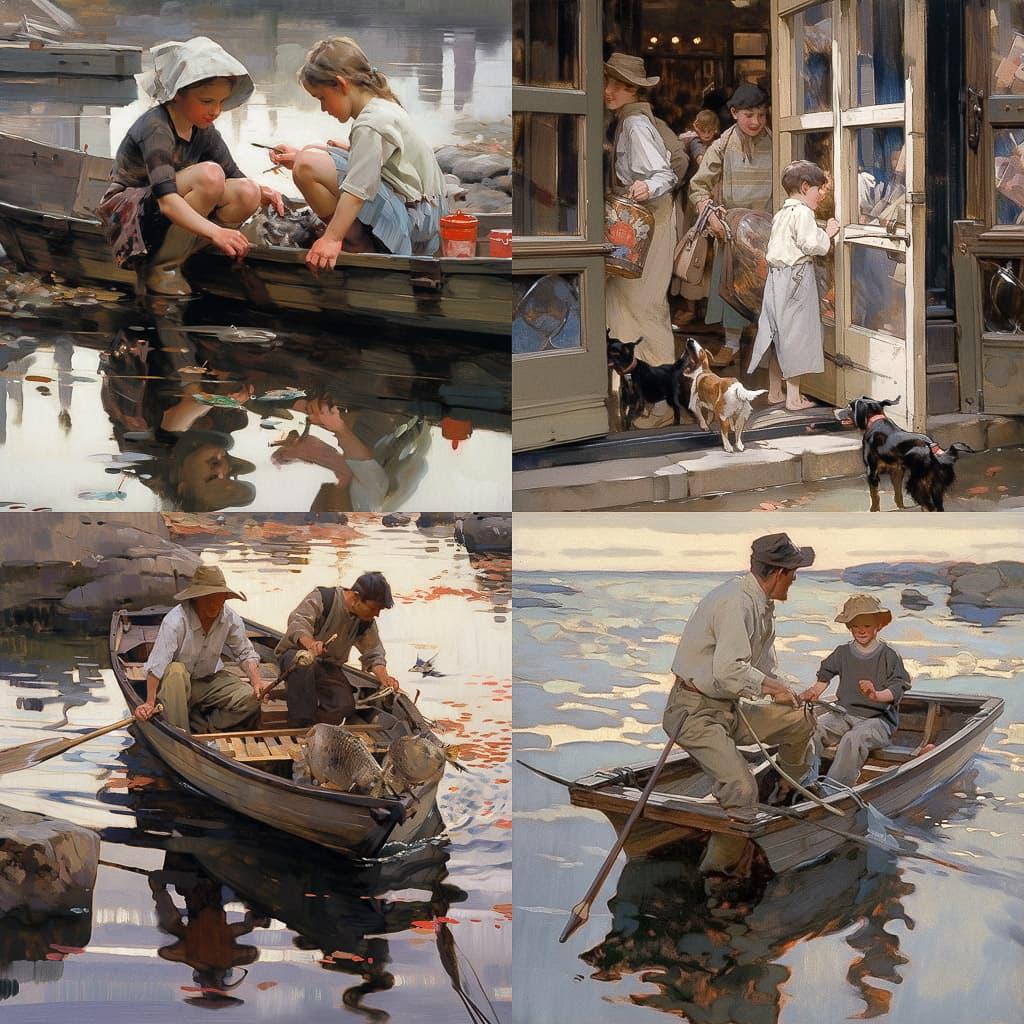 Stanhope Forbes style, Midjourney Niji 5, render 1 of 4