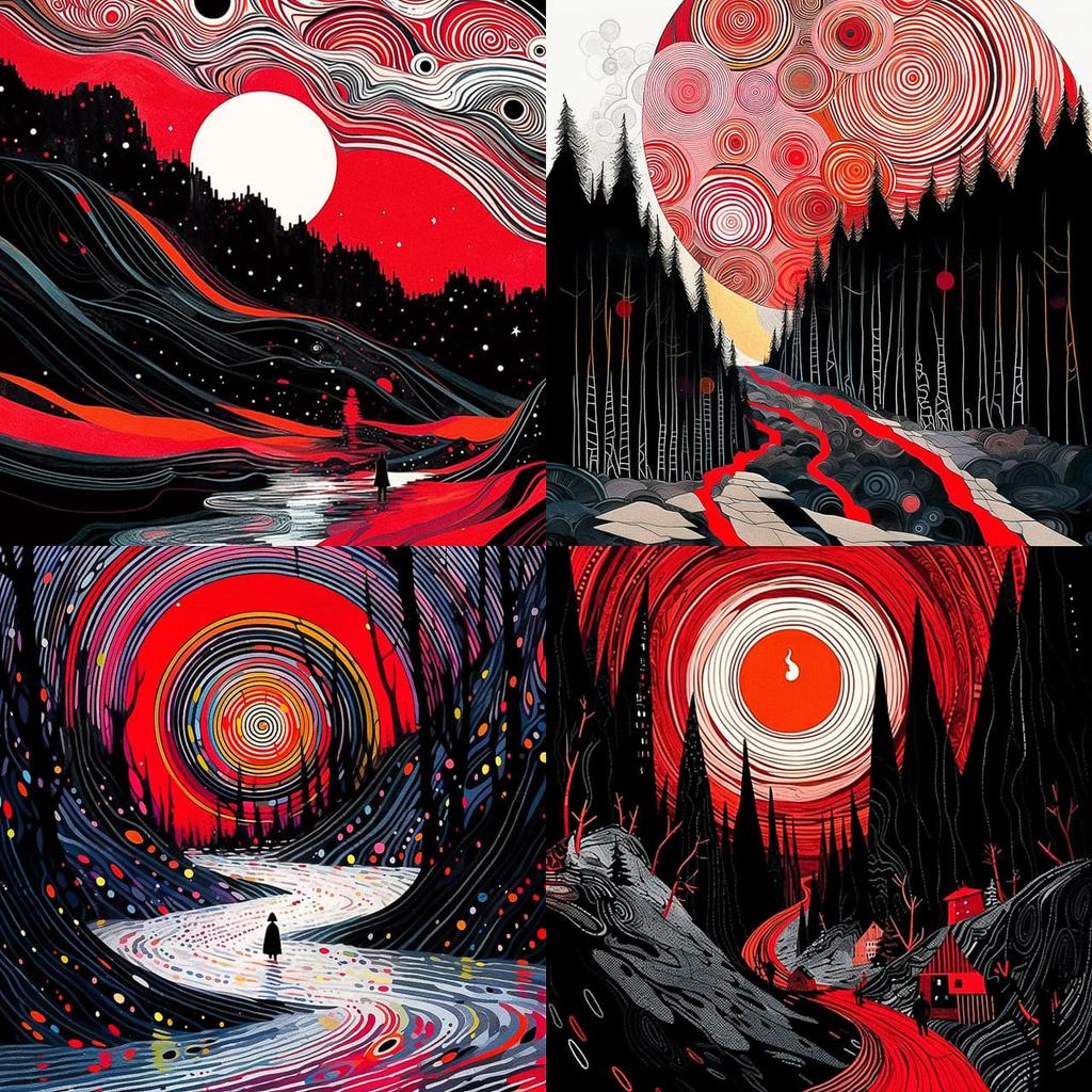 Stanley Donwood style, Midjourney Niji 5, render 1 of 4