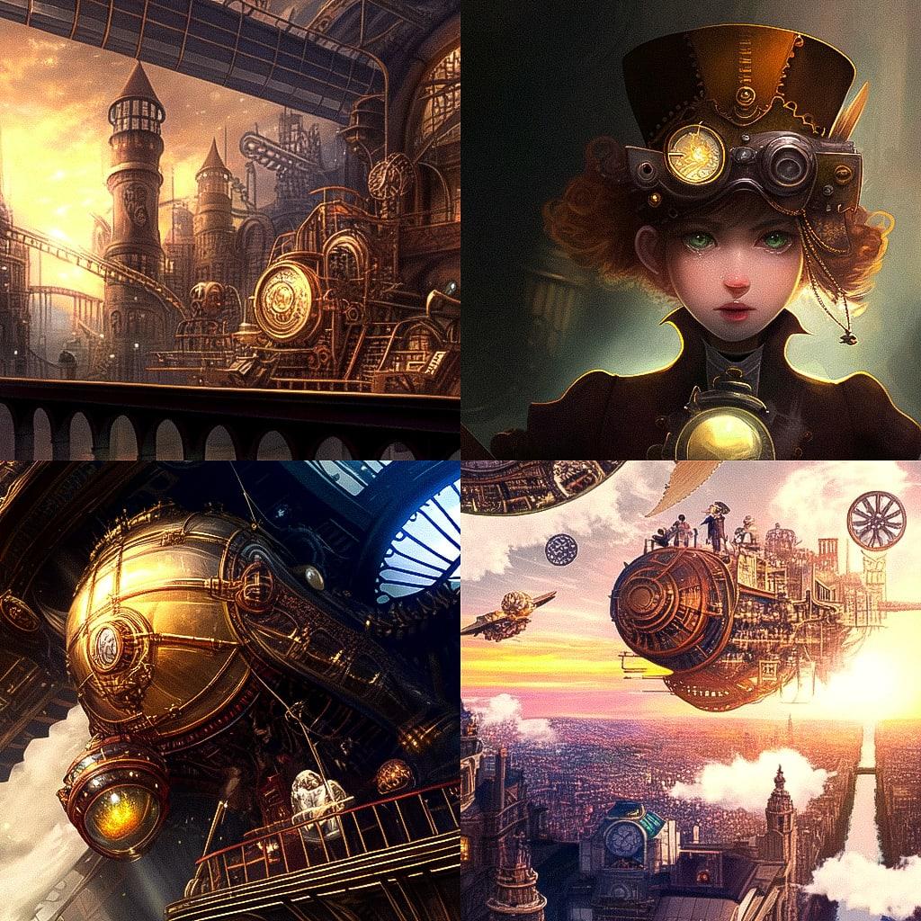 Steampunk style, Midjourney Niji 4, render 1 of 4