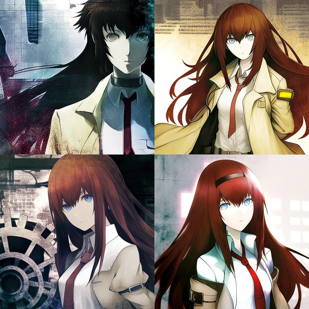 SteinsGate style, Midjourney Niji 4, render 1 of 4