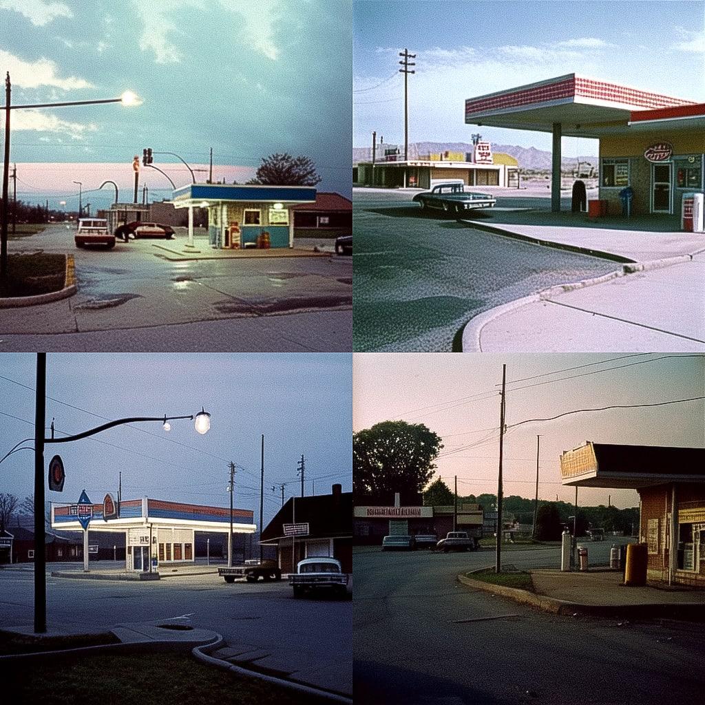 Stephen Shore style, Midjourney Niji 4, render 1 of 4