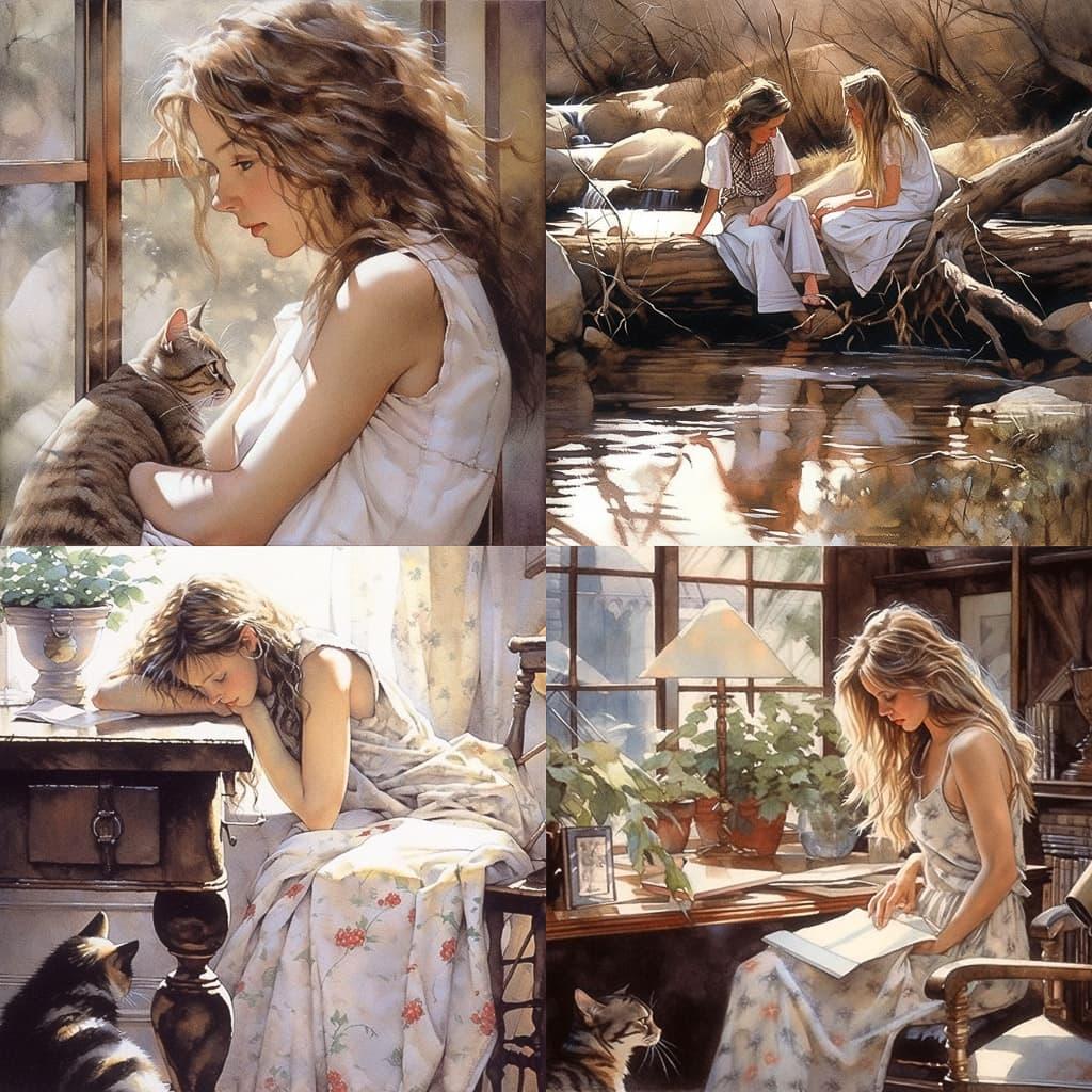 Steve Hanks style, Midjourney Niji 5, render 1 of 4