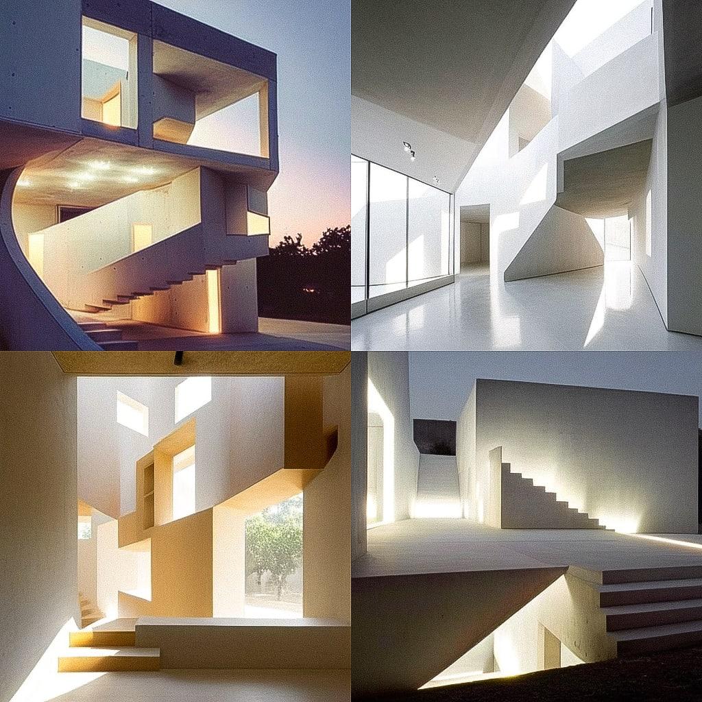 Steven Holl style, Midjourney Niji 4, render 1 of 4