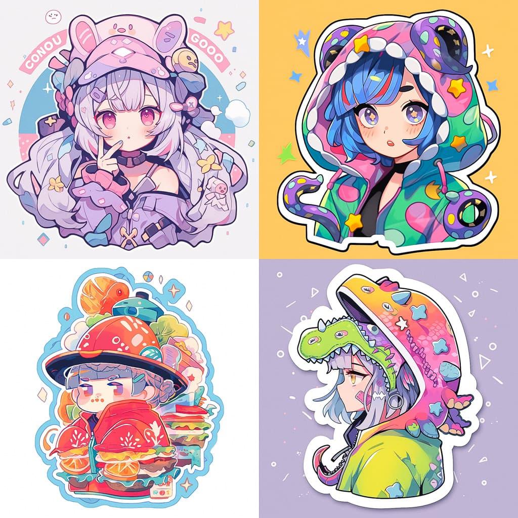Sticker illustration style, Midjourney Niji 5, render 1 of 4