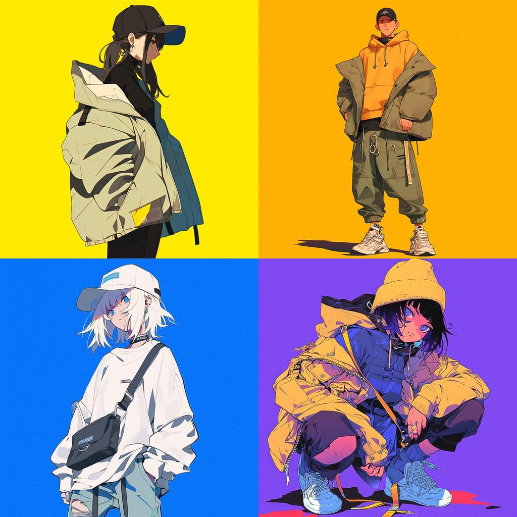 Streetwear style, Midjourney Niji 6, render 1 of 4