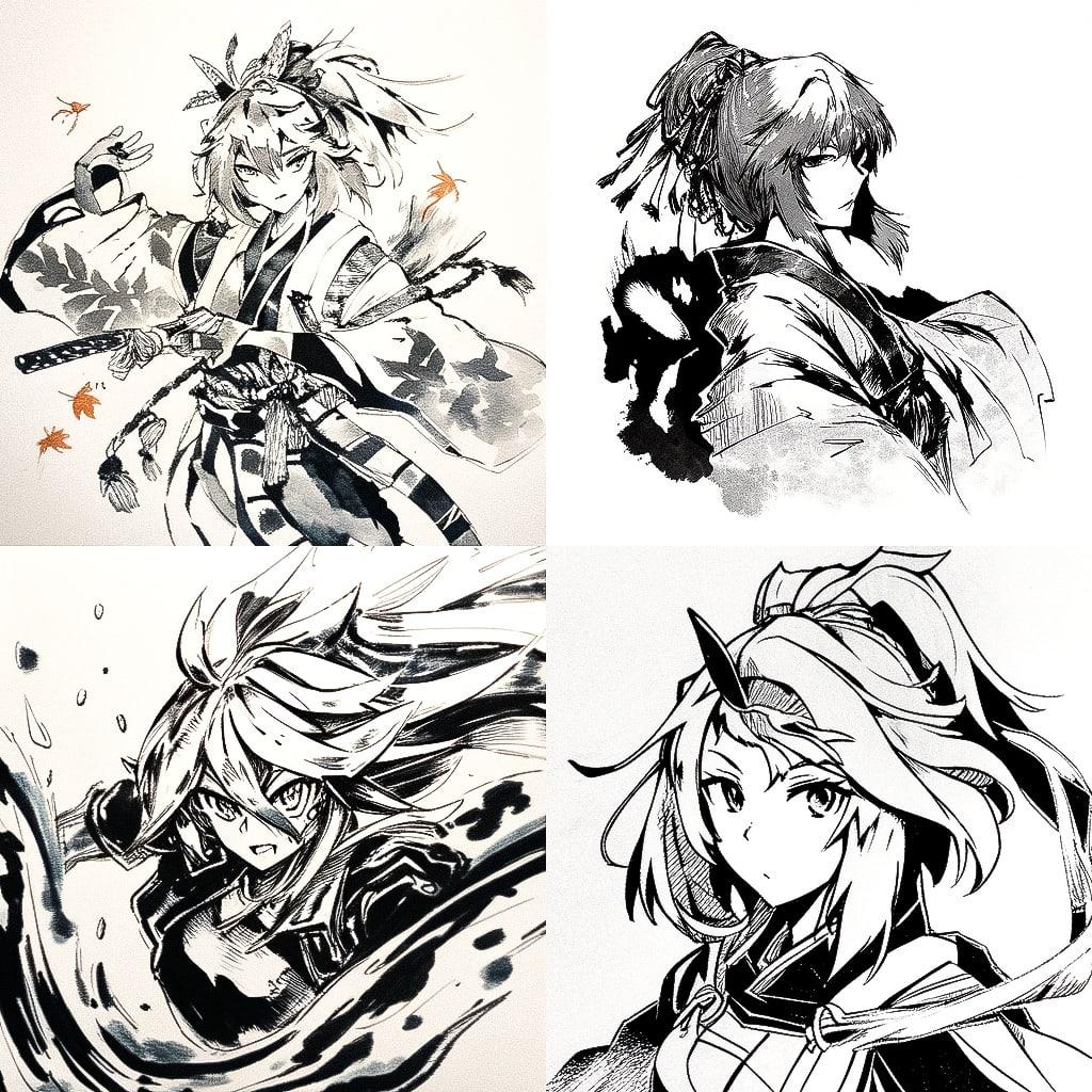 Sumi-e drawing style, Midjourney Niji 4, render 1 of 4
